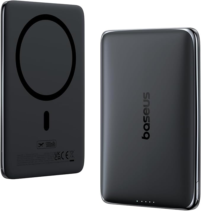 Baseus Picogo Power Bank, 0.3" Ultra Slim 5000mAh MagSafe Battery Pack, Upgraded CCC Certified and Polished Alloy Magnetic Portable Charger, Wireless Charger for iPhone 17/16/15/14/13/12