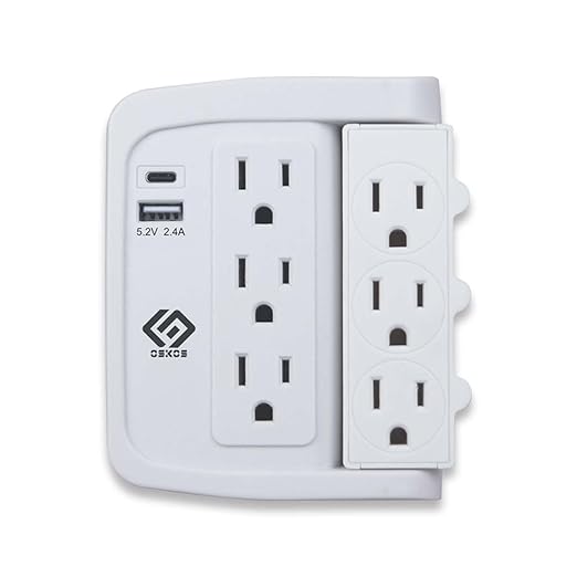 OSKOS 6 Outlets Wall Outlet with 2.4A USB Charger (1A1C), 500J Surge Protector, Wall Tap, 15A/120V/1800W Rotatable Outlets, UL Listed