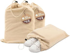 LFH Cotton Shoe Storage Bags with Drawstring, Dustproof Breathable Reusable Organizer, Perfect For Travel, Dorm, Hotel, College, Gym, Easy to Carry, Machine Washable 12"x17" (Pack of 2) - Natural