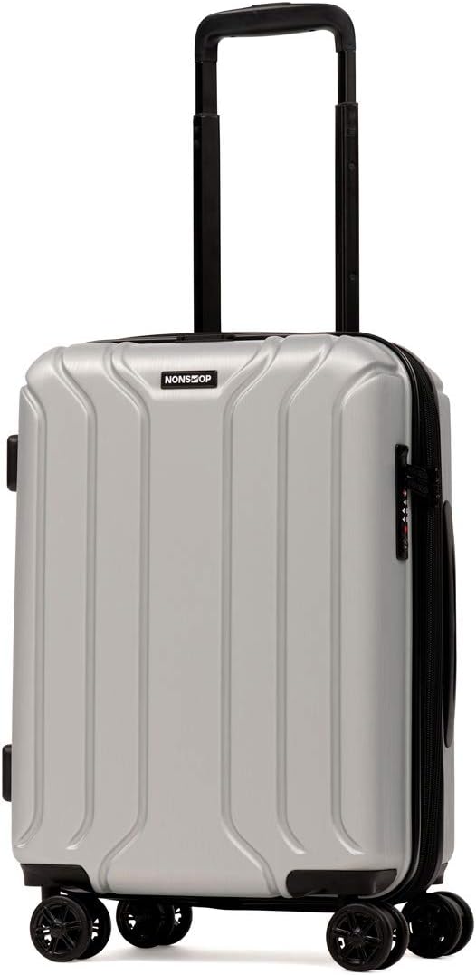 NONSTOP NEW YORK Luggage Expandable Spinner Wheels hard side shell Travel Suitcase Lightweight, TSA Lock, Double USB Port (Silver, 3-Piece Set (20/24/28))