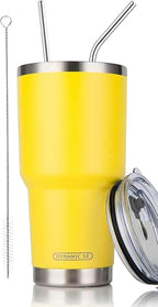 D·S 30oz Yellow Tumbler Stainless Steel Insulated Travel Mug with Straw Lid Cleaning Brush (30oz Yellow)