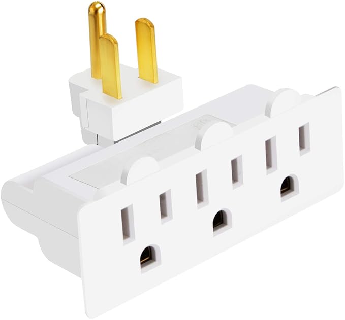 3 Outlet Wall Adapter, VSEER ETL Listed 3-Prong Grounded 180 Degree Swivel Indoor AC Mini Plug Wall Outlet Extender Tap White (1 Pack)