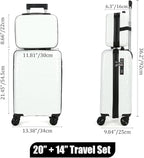 21" Hardside Carry On Luggage 22x14x9 Airline Approved with Spinner Wheels, Lightweight Suitcase Set with Phone Holder and USB Port, 2 Piece (Pearl White, 21" Carry On & 14" Cosmetic Case)