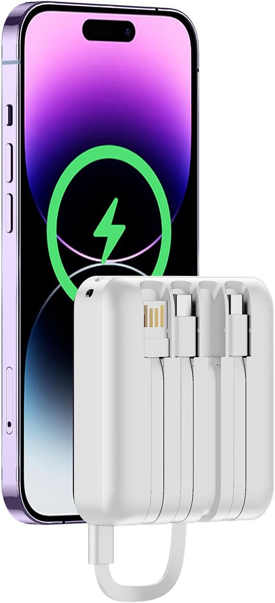 ummz Portable Charger with Built-in Cable,12000mAh 22.5W Fast Charging Small Power Bank,USB C Input/Output with Smart LED Display,External Battery Pack for iPhone,Tablet,Samsung