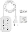 European Plug Adapter,EU/UK/US Travel Power Strip with 3 Outlets & 4 USB Ports(3.4A), International Power Adapter with 3 FT Extension Cord Compact for US to EU UK Germany Italy France Cruise