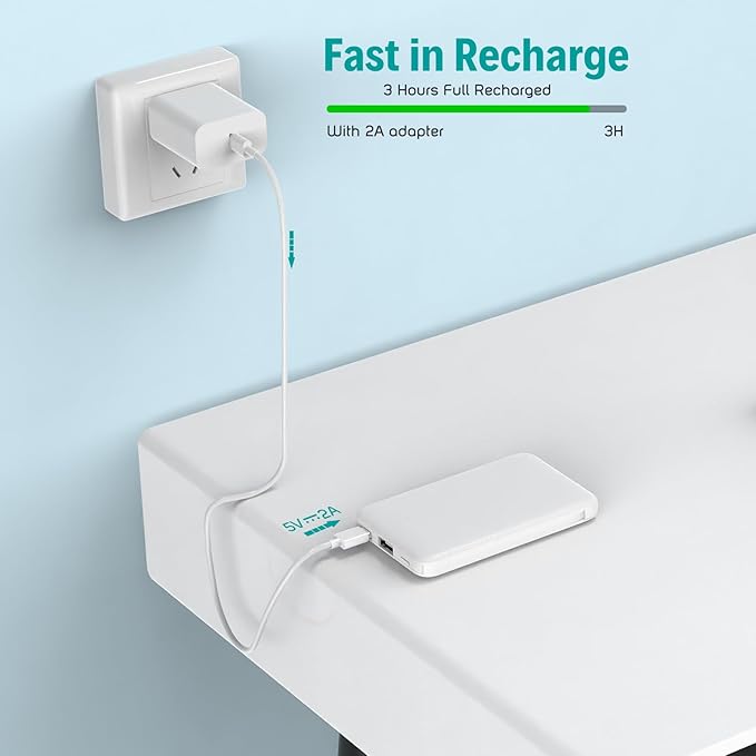 Sethruki Smallest Portable Charger with Built-in Cables 5000mAh,Ultra Slim Power Bank,Mini High Speed External Battery Packs,Lightweight USB C Phone Charger for iPhone Samsung Google Android (White)