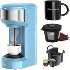 Single Serve Coffee Maker, 2 in 1 Brewer for K Pod & Ground Coffee, 90s Rapid Brew 6 to 14oz Capacities with Auto Shut Off, Small Compact Design for Home Office Travel Camping-Blue