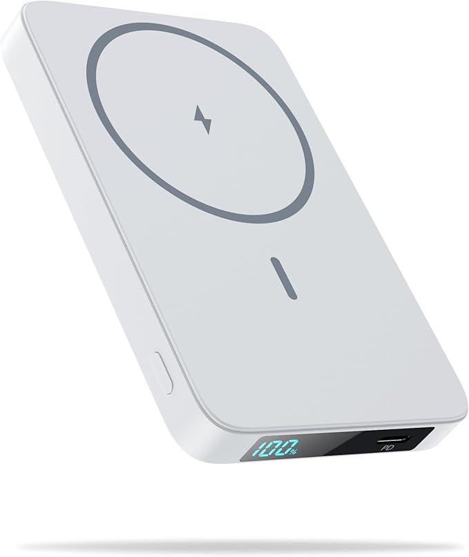 Magnetic Portable Charger Power Bank 5500mAh,Slim Wireless Portable Charger with LCD Display,PD Fast Charging USB-C Battery Pack Compatible with iPhone 17/17 Pro/17 Pro Max /16/15/14/13/12 -White