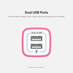 AILKIN 2 Pack Dual USB Wall Chargers, 2.1A, Compatible with iPhone, Samsung, LG, Moto, Kindle, Fast Charging, UL Certified