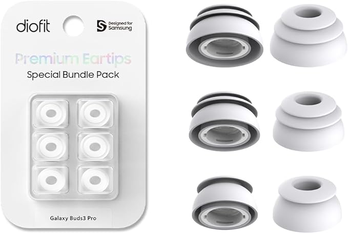 Premium Multi-Flange Eartips for Galaxy Buds3 Pro (White, Mixed(SML)) – Always Fits, Never Slips