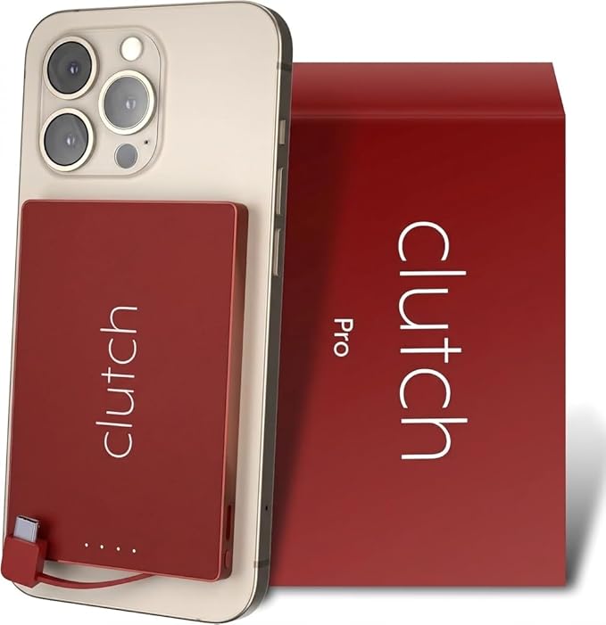 Clutch - Pro USB-C Portable Charger - Compatible with iPhone 15, 16, 17 & Android Devices - Power Bank Magnetic Battery - TSA Travel Approved - USB Rechargeable - Built-in Cable - 5000 mAh - 3.7oz