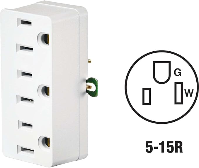 Leviton Amp, 125 Volt, Grounding Triple Outlet Adapter, 698-W-15, White