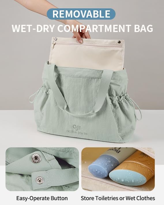 Gym Tote Bag for Women, Lightweight Yoga Mat Bag with Wet Dry Storage Pocket & Multi Pockets