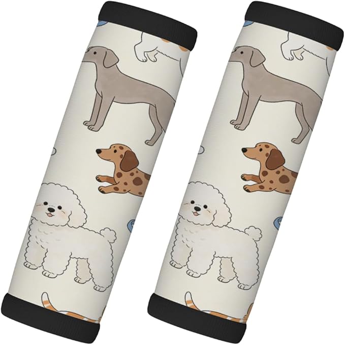 2 Pack Luggage Handle Wrap with Travel Tags - Non-Slip Protective Cover Soft Handle Grips Covers for Suitcase(Dogs Happy Life)