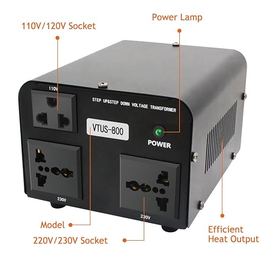 Yinleader 800W Voltage Converter Step Up 110V-120V to 220V-240V & Step Down 220V-240V to 110V-120V Power Transformer w/US Power Cord,Circuit Breaker Protection (VTUS-800)