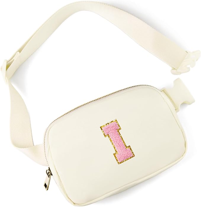 Gitus Personalized Initial Letter Fanny Pack Cross Body Bags Waist Pack Ivory