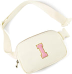 Gitus Personalized Initial Letter Fanny Pack Cross Body Bags Waist Pack Ivory