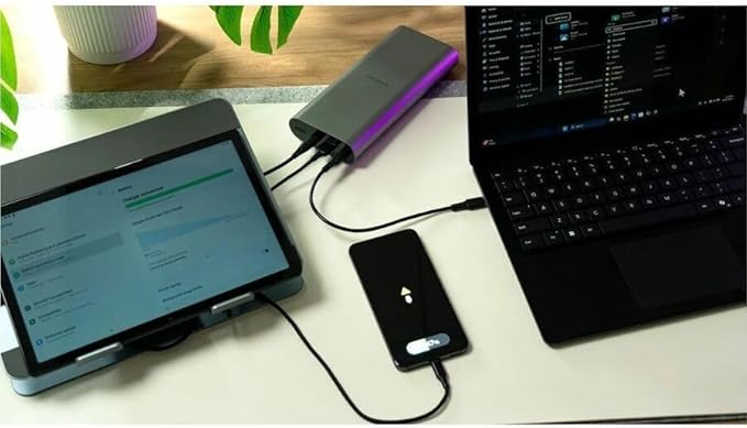Targus 100W USB-C Portable Power Bank – 25,000mAh High-Capacity Battery, PD 3.0 Fast Charging, Airline-Safe, Charge 3 Devices - APB080GLZ