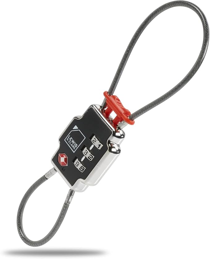 Lewis N Clark Triple Security Lock: TSA Luggage Locks for Suitcases, Carry On, Laptop Bag & More, Set Combination Lock to Create Secure Padlock for Travel, Vacation, Business, or Backpacking, 1 Pack