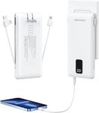 charmast Portable Charger with Built-in Cables and Wall Plug, 10000mAh USB C Portable Power Bank, Potable Phone Charger, Travel Essentials Compatible with iPhones, Samsung Galaxy, iPad
