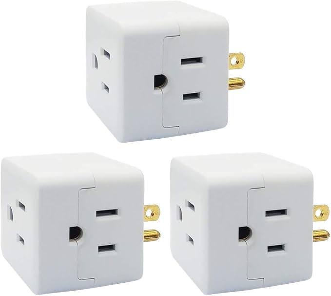 Uninex PS36 3-Outlet Grounded Plug Cube Taps, Extra-Wide Adapter Spaced, Easy Access, Compact, ETL Listed, 3-Pack