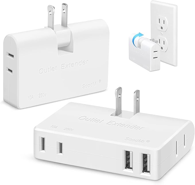 Multi Plug Outlet Extender with USB, 3 Electrical Multiple Outlet Extender, 2 USB Wall Charger, Travel Multiple Power Adaptor for Home, Office