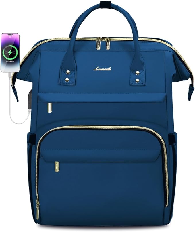 LOVEVOOK Laptop Backpack for Women,18 Inch Professional Womens Travel Backpack Purse Computer Laptop Bag Nurse Teacher Backpack,Waterproof College Work Bags Carry on Back Pack with USB Port,Royal Blue