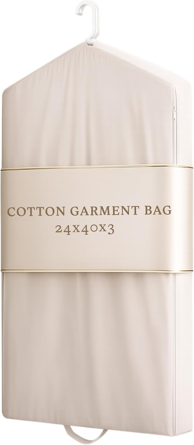 Luxury Cotton Garment Storage Bag, 24x40 Inch, Breathable Washable Reusable, for Hanging Clothes Short Dresses Jackets Suits, Fits 3 Hangers, Zipper Window (1, 24x40x3)