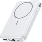 Magnetic Portable Charger, 10000mAh Power Bank, 5 in 1 Portable Charger with Built in Cable, 20W Fast Charging for Magsafe Battery Pack Compatible with iPhone 17/16/15/14/13/12 Pro/Pro Max-White