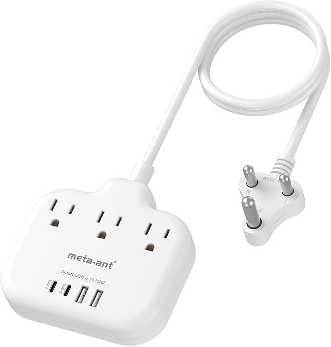 South Africa Plug Adapter, Type M Adapter for South Africa with 3 AC Outlets & 4 USB Ports(2 USB C 4.2A), 3FT Extension Cord, Africa Travel Essentials for USA to South Africa Namibia Nepal Malaysi