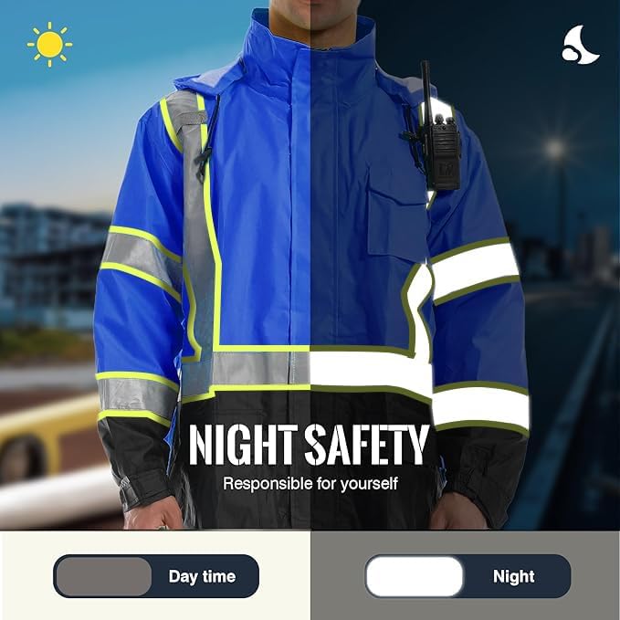 SKSAFETY Hi Vis Safety Rain Jacket for Men, Construction Work Rain Gear Heavy Duty Class 3 Rain Coat Waterproof Lightweight