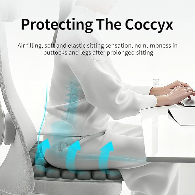 Inflatable Seat Cushion-Airplane Seat Cushion for Travel.Suitable for Long Distance Sedentary People to Use,Easy to Carry, 3D Inflatable Airbag is Ergonomic and Suitable (Gray)