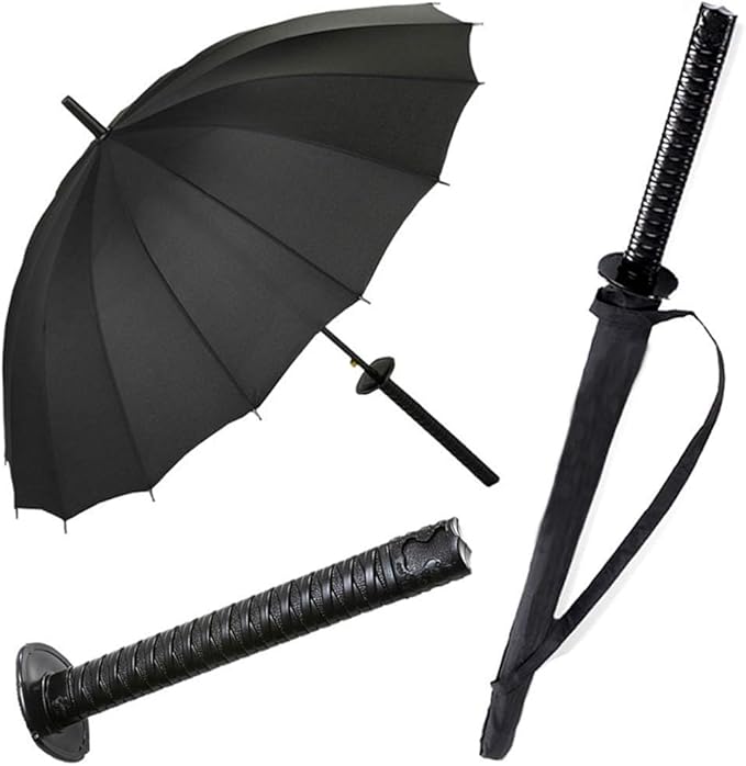 Samurai Umbrella Creative Semi-Automatic Katana,Gifts For Cosplay Decoration. Windproof Outdoor Umbrella.Sun Protection Umbrella Black.