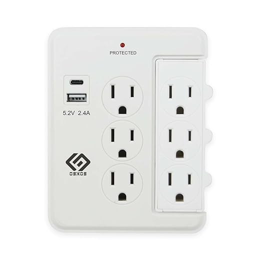 OSKOS 6 Outlets Wall Outlet with 2.4A USB Charger (1A1C), 500J Surge Protector, Wall Tap, 15A/120V/1800W Rotatable Outlets, UL Listed