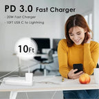 iPhone Fast Charger, [MFi Certified] 20W USB C Fast Charger Block with 10FT Type-C to Lightning Cable, Super Fast Charging Compatible with iPhone 14/13/13 Pro/12/12 Pro/12 Pro Max/11/Xs Max/XR/X