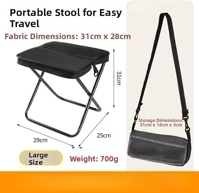 Portable Folding Camping Stool with Shoulder Strap, Suitable for Hiking, Fishing, picnics (Black-A)