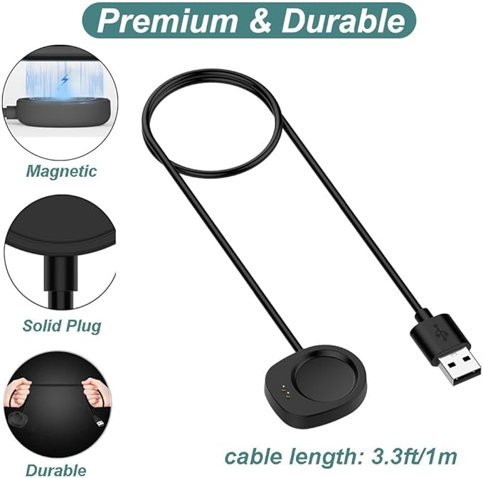 Charger for Amazfit Helio Strap/Active 3/Active Max/T-Rex 3 Pro/T-Rex Ultra 2/Balance 2, Replacement Charging Cable Cord for Amazfit Smart Watch & Fitness Tracker (3.3ft/1m)
