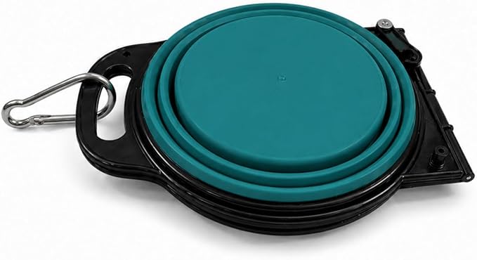 Collapsible Dog Bowls with Carabiner, Double Portable Travel Pet Bowls for Food and Water, Foldable Silicone Dog Bowl for Walking, Hiking, Camping, Small Medium Dogs and Cats, Teal