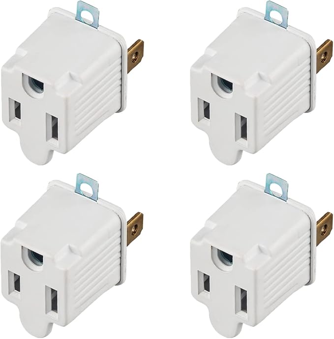 3 Prong to 2 Prong Outlet Plug Adapter Grounding Converter Socket 4 Pack, Wall Outlet Plug for Travel and Business, 15A/125V, White