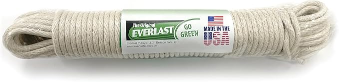 EVERLAST Clothesline Kit w/ 2 Pulleys, 3 Separators, 1 Line Tightener & 2 Hooks (100 Feet Clothes Line Included) | Complete Laundry Hardware Set | Weatherproof | Made in USA | Model #100