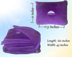 BlueHills Premium Soft Travel Blanket Pillow Value Pack Set of 2 - Airplane Flight Blanket Throw in Soft Bag with Luggage Belt Compact Pack Large Blanket for Travel Teal and Purple Colors
