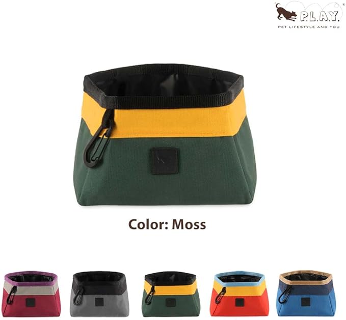 P.L.A.Y. Landscape Series Collapsible Dog Water & Food Bowl - Great Dogs, Travel, On-the-go, Hiking, Outdoors - Portable, Folds Flat, Waterproof, Easy Clean, 2.3L Capacity (Moss)