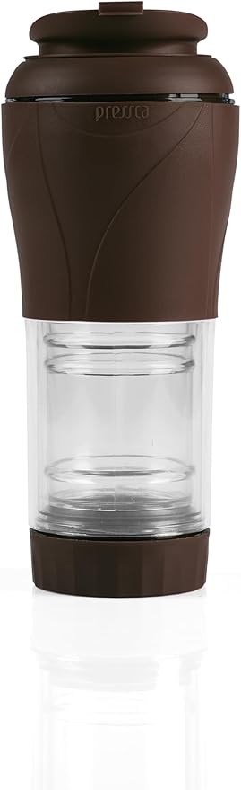 Pressca - Portable Coffee & Tea Maker - Thermal Coffee & Tea Infuser, French Press, Single Serve Coffee Maker, BPA Free - Home & Kitchen Accessories & Utensils - 12 fl oz, Brown