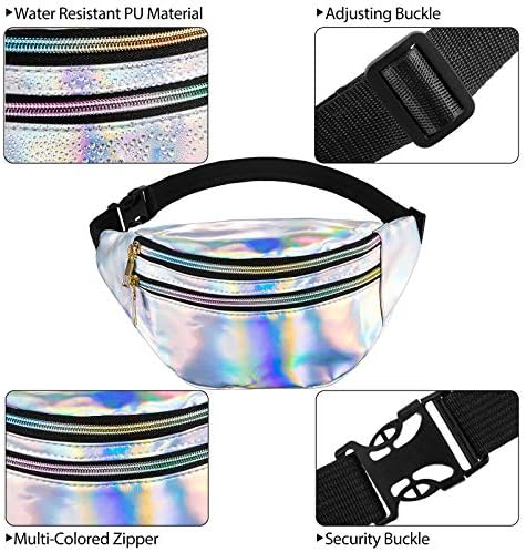 Frienda 2 Pieces Holographic Fanny Pack for Women Colorful Sport Waist Bag Pack