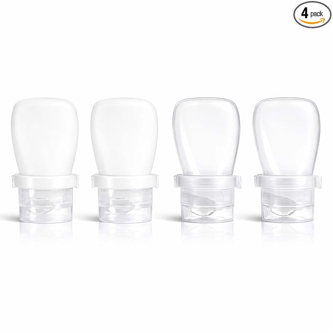 1 oz Silicone Travel Bottles, Leakproof Squeeze Bottle Mini Travel Size Container for Toiletries Lotion Shampoo and Conditioner Liquid Salad Dressing to go Condiment, TSA Approved, 4 Pack