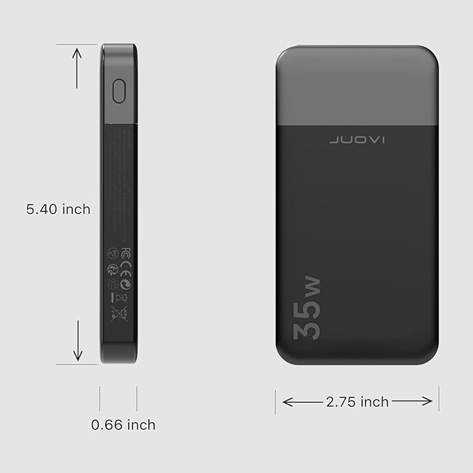 JUOVI Power Bank Fast Charging 10000mAh 35W Portable Charger Small Battery Pack with PD 3.0 & QC 4.0 Type-C USB-A Input Output Lightweight Phone Charger Compatible for iPhone Samsung iPad