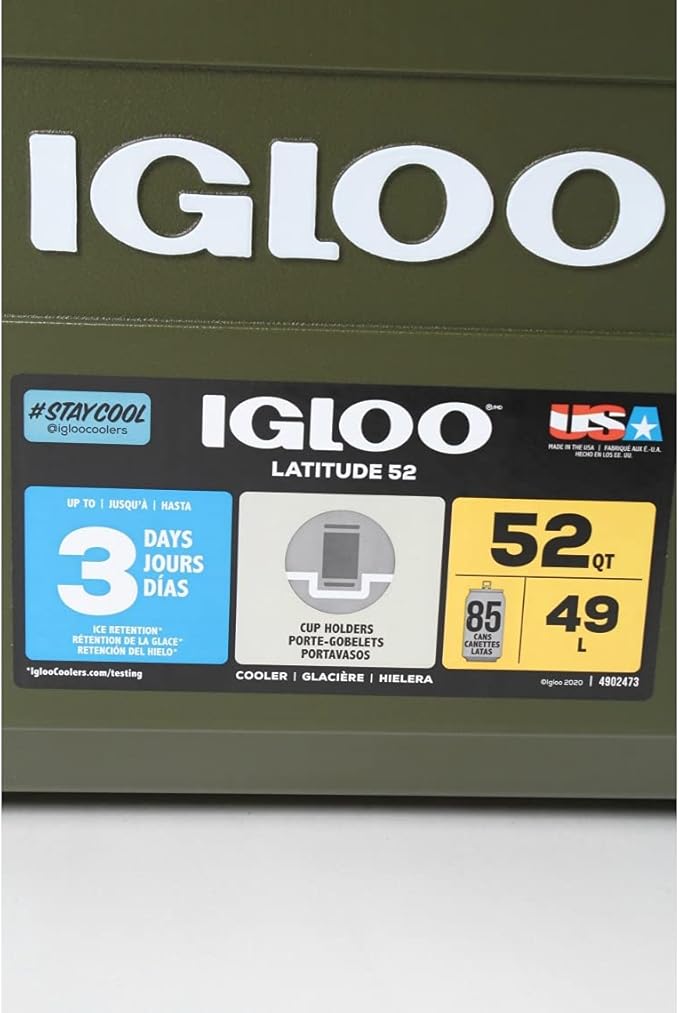 Igloo 60367 Sportsman Latitude 52 Cooler Box, Approx. 11.2 gal (49 L), Sportsman, Latitude, Outdoor, Camping, Leisure, Fishing, Green