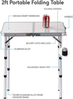 YUFIFAIRY Folding Table Small, 24''L x16''W Camp Aluminum Table with Adjustable Height Legs, Indoor Outdoor Lightweight Portable Folding Aluminum Dining Table for Picnic Camping 2-Feet（10"/19"/27）
