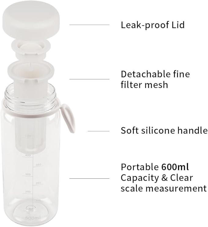 watchget Cold Brew Coffee Maker Travel Tumbler with Soft Silicone Handle Portable Iced Coffee & Tea Infuser with Airtight Lid Cold Brew Travel Cup 20oz/600ml White