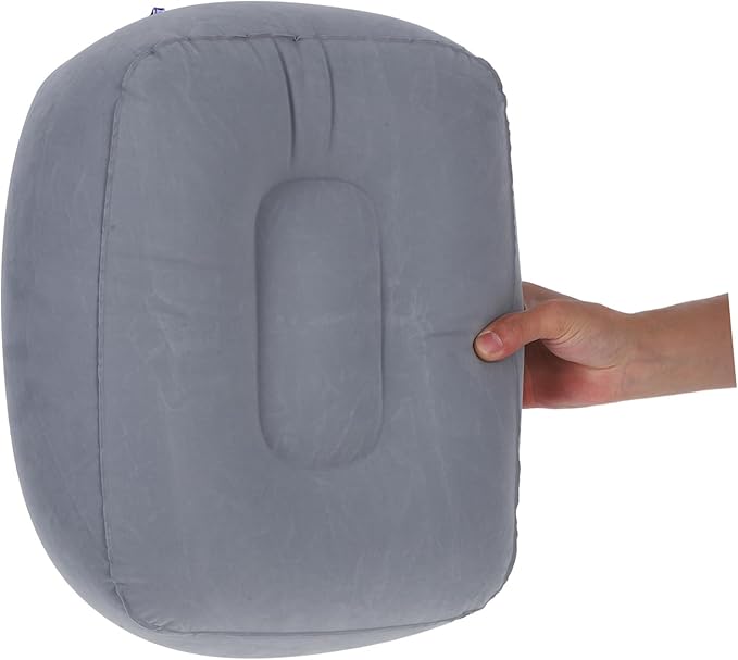 Travel Foot Rest Pillow Inflatable Footrest Lumbar Support Flocking PVC Pillow for Car Airplane Office Camping (Grey)